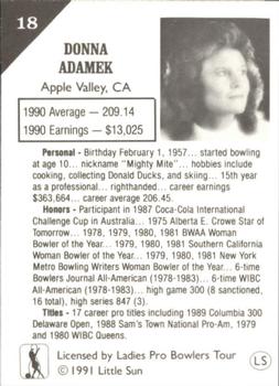 1991 Little Sun Ladies Pro Bowling Tour Strike Force #18 Donna Adamek Back